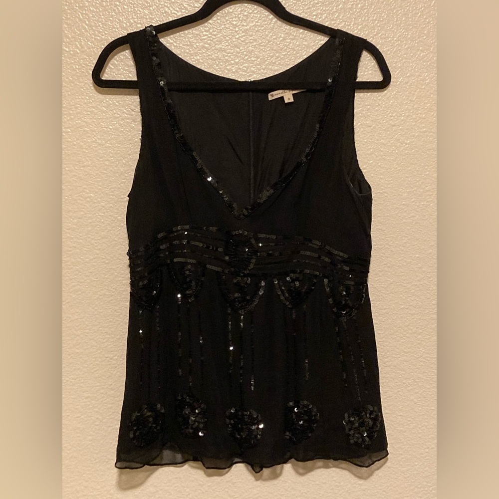 NANETTE LEPORE -Sheer Sequin Blouse- Peplum Top- Work Blouse